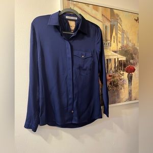 Trina Turk Navy Button-Front Satin Shirt
